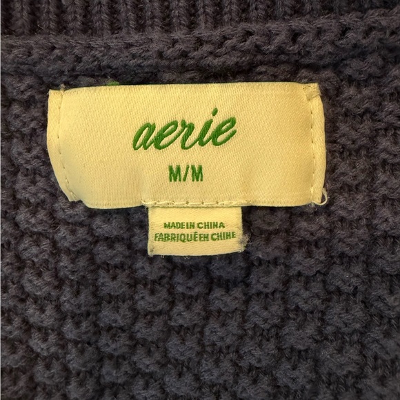 aerie 100% Cotton Waffle Knit Letter A Varsity Navy Cardigan Medium V Neck - Picture 11 of 11